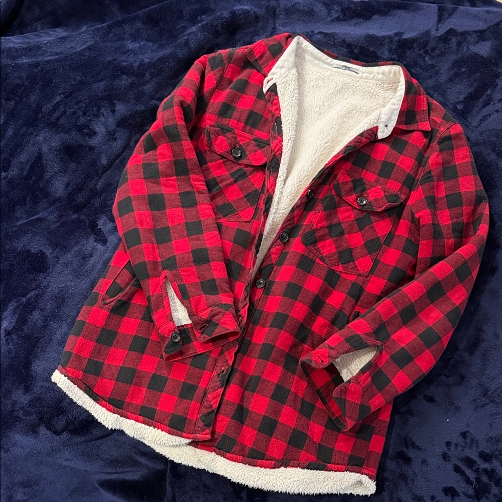 Dex Red and Black Buffalo Plaid Sherpa-Lined Jacket
